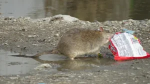 Brown Rat touching a plastic wrapper 0