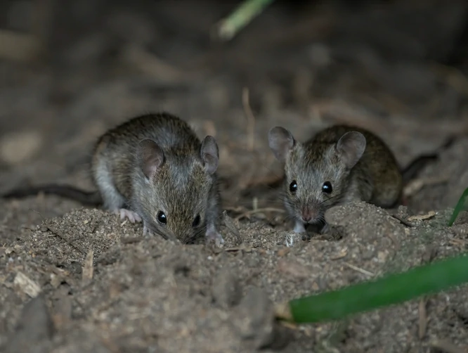 Two house mice on the ground