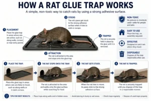 3D illustration showing how a rat glue trap works.