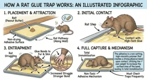 An illustration showing how a rat glue trap works.