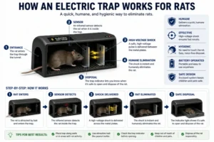 3D illustration showing how an electric trap works for rats.