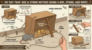 How to catch a rat with a box and stick attached to a rope