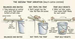An illustration showing how a Seesaw Variation of the tube trap trap works