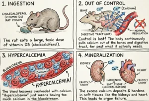 An illustration showing how Cholecalciferol Rat Poison works