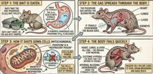 An illustration showing how Zinc Phosphide poison kills rats