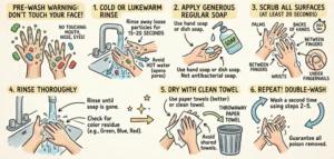 An illustration showing how to safely wash rat poison off your hands