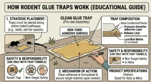 A simple illustration showing how rodent glue traps work