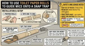 An illustration showing how How to Use Toilet Paper Rolls to Guide Mice Onto a Snap Trap