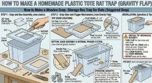 An illustration showing how a Rat Trap Box From a Plastic Storage Tote works